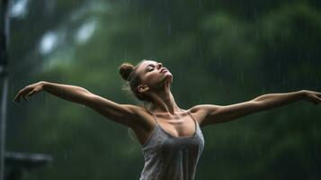 balé dançarino dança debaixo a chuva foto