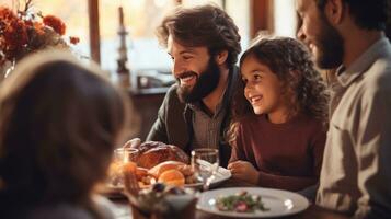 feliz família às Ação de graças jantar foto