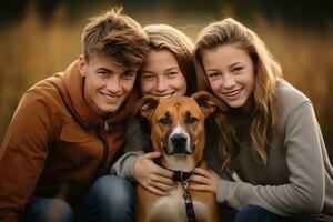 feliz família com cachorro foto