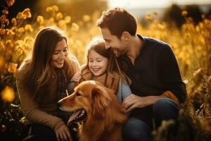 feliz família com cachorro foto