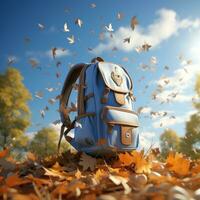 livros com mochila sobre a céu e alguns queda folhas foto