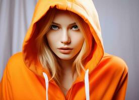 moda mulher dentro branco e laranja cores foto