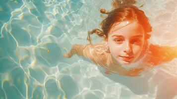 garota na piscina foto