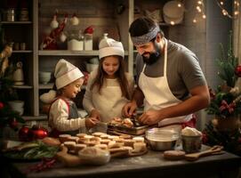 feliz família cozinhar juntos foto