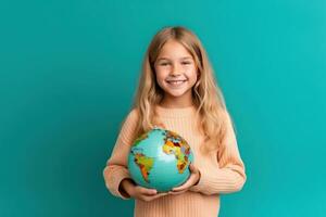 escola menina com globo dentro mãos foto