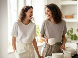 mulher e filha cozinhar juntos foto