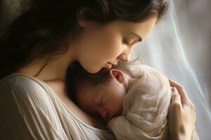 lindo mulher com dela bebê foto