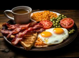 Inglês café da manhã com frito ovos e bacon foto