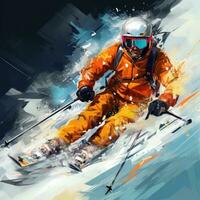homem esquiar baixa Nevado montanha foto
