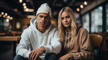 jovem casal dentro na moda streetwear foto