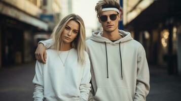 jovem casal dentro na moda streetwear foto