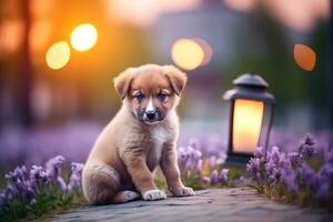 fechar-se do fofa cachorro com lindo bokeh fundo, generativo ai ilustração foto