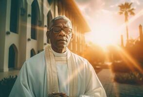 sacerdote Igreja Preto africano. gerar ai foto