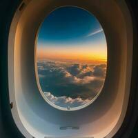 uma céu é visto através a janela do a avião, ai generativo foto