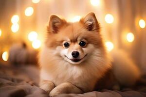 fechar-se do fofa cachorro com lindo bokeh fundo, generativo ai ilustração foto