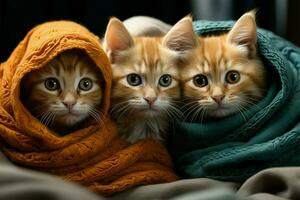 acolhedor cobertor forte torna-se refúgio Como gatinhos amontoado, irradiando irresistível charme ai gerado foto