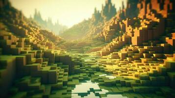 abstrato voxel superfície panorama ai gerado foto