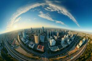 paisagem urbana panorama dentro uma 360 grau esférico Visão abaixo a céu ai gerado foto