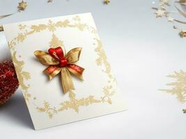 Visão do belas decorado Natal convite cartão fundo foto