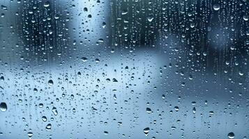 pingos de chuva em a janela. azul tom. generativo ai foto