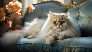 fofo persa gato descansando em sofá foto