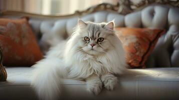 fofo persa gato descansando em sofá foto