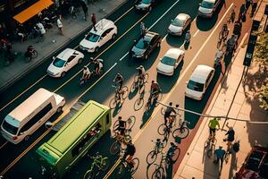 atrasado tarde tráfego. tráfego geléia. carros. urbano cena. neural rede ai gerado foto