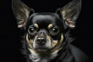 chihuahua cachorro retrato em Preto fundo. neural rede ai gerado foto