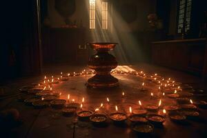 muitos velas para a indiano feriado diwali. neural rede ai gerado foto