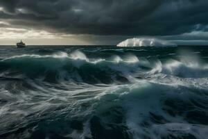 a perfeito cogumelo nuvem tempestade sobre a mar. neural rede ai gerado foto