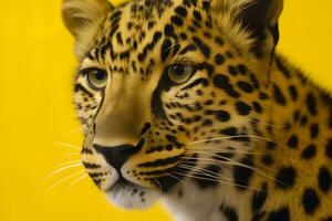 leopardo em uma amarelo fundo. neural rede ai gerado foto