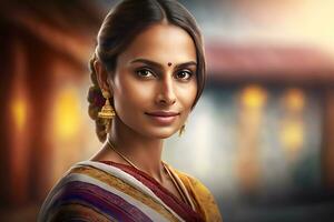 lindo indiano garota. jovem hindu mulher. neural rede ai gerado foto