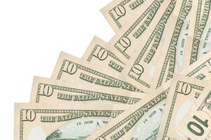 Notas de 10 dólares americanos estão em ordem diferente, isoladas em branco. banco local ou conceito de fazer dinheiro foto