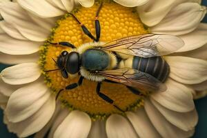 abelha em camomila fechar-se. neural rede ai gerado foto