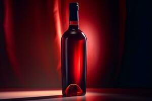 garrafa do vinho em uma Sombrio fundo. beaujolais novo. neural rede ai gerado foto