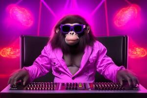 legal à moda macaco dj. synthwave néon. neural rede ai gerado foto