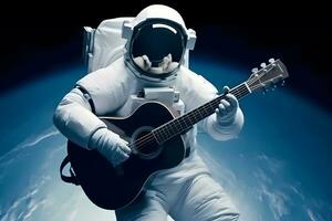 astronauta espaço Rocha guitarra. neural rede ai gerado foto