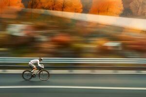 montanha bicicleta ciclista equitação solteiro acompanhar. neural rede ai gerado foto