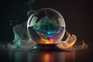Magia cristal bola com mistério fumaça efeitos do vários cores. neural rede gerado arte foto
