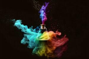 perfume garrafa respingo do colori areia pintar. neural rede gerado arte foto
