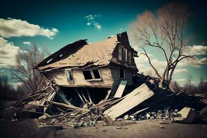 arruinado casa depois de a terremoto. neural rede ai gerado foto