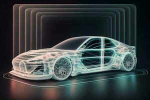 a conceito do eletromobilidade, emoção, verde transporte, moderno tecnologia. neural rede ai gerado foto