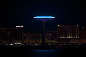 UFO nave espacial sobre a cidade. neural rede ai gerado foto