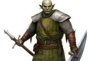 goblin ou orc personagem em branco fundo. neural rede ai gerado foto