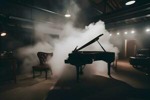 piano e fumaça em estágio. neural rede ai gerado foto