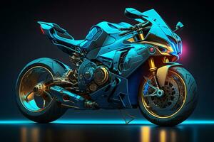 futurista personalizadas angular luz motocicleta conceito com brilhando azul tons. neural rede gerado arte foto