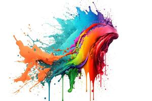 abstrato pintura cor Espirrar isolado em branco fundo. grupo do líquido pintura dentro muitos cores dentro respingo momento. neural rede gerado arte foto