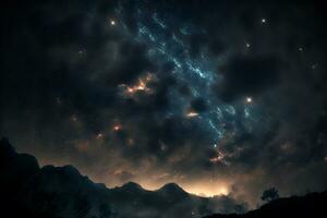 surreal noite céu cheio do estrelas e épico leitoso caminhos. neural rede gerado arte foto