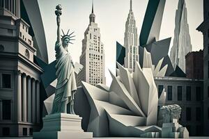 Visão do a cidade do Novo Iorque a partir de papel dentro a estilo do origami. neural rede ai gerado foto