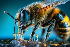 querida abelha com água gotas fechar-se. neural rede ai gerado foto